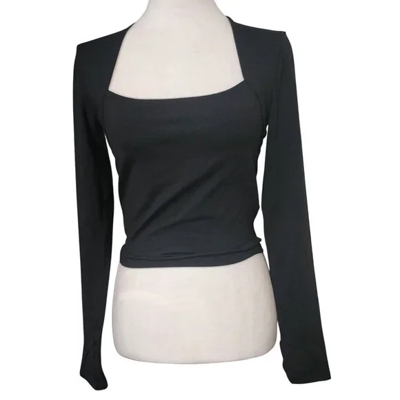 Set Of 3 Baleaf Long Sleeve Square Neck Crop Tops Black & Gray Womens Size S - Picture 2 of 15